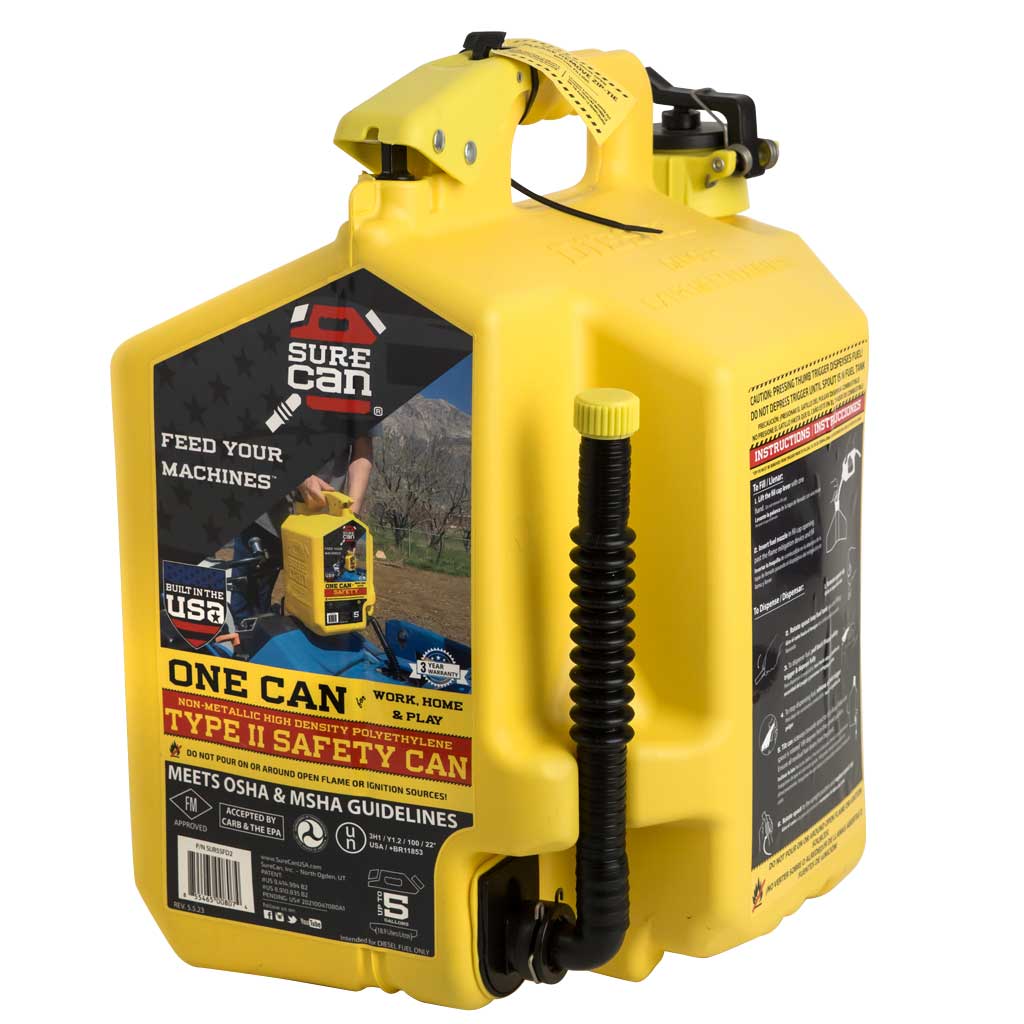SureCan 18.9 Litre (5 Gallon) Yellow Diesel Safety Fuel Can